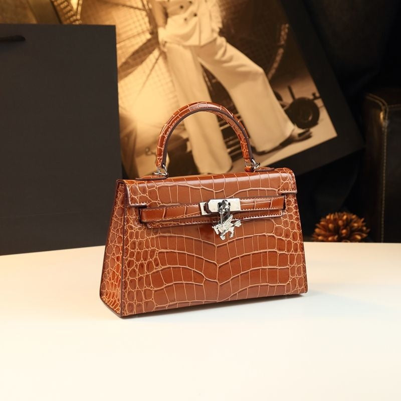 New Arrival Mini Kelly-Inspired Croc-Effect Leather Bag for Women, A 2nd Gen Small Shoulder Crossbody Handbag with Fashionable Design