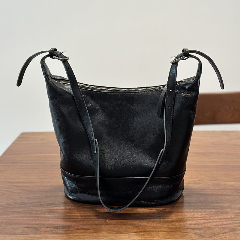Genuine Top Layer Cowhide Bucket Bag for Women, Premium Large Capacity Shoulder Underarm Commute Purse, Casual Everyday Handbag for Ladies