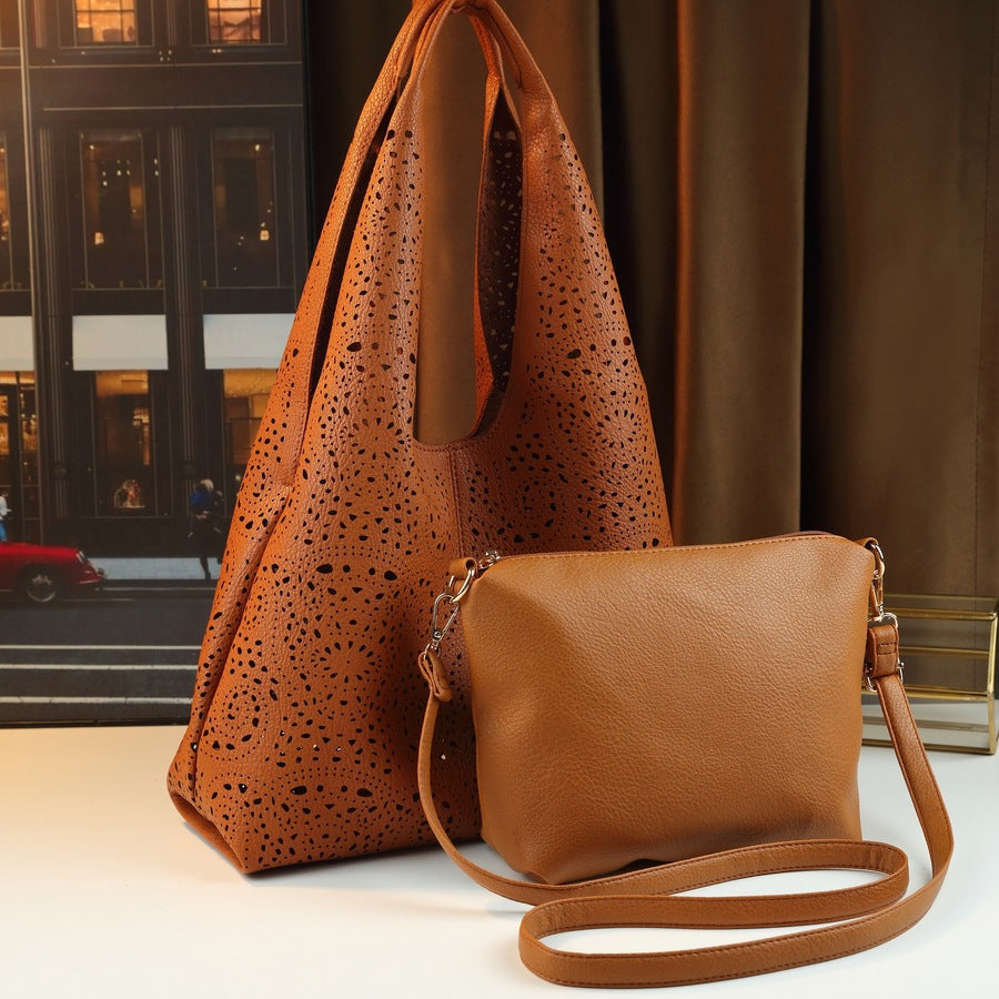 Hollow Paisley Print Tote Bag for Women with Detachable Sub-Bag, Large Capacity Beach Commuter Shoulder Crossbody Handbag with Versatile Design