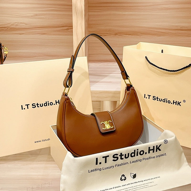 Genuine Leather Underarm Handbag for Women, New Fall Winter Trendy Small Top Handle Crossbody Purse, Versatile Casual Bag for Ladies