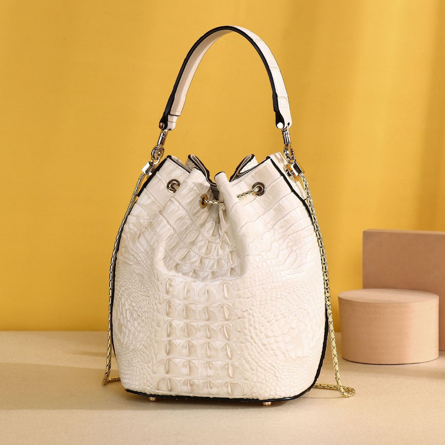 New Spring/Summer Croc-Effect Bucket Bag for Women, A Trendy Small Top-Handle Crossbody Handbag with Premium Unique Design