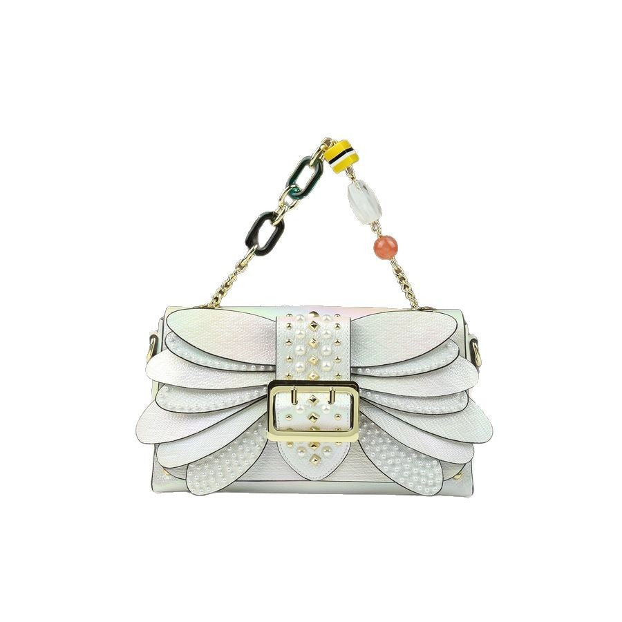 New Arrival Pearl Studded Wing Bag for Women, A Small Square Top-Handle Handbag with Acrylic Chain & Trendy Design, Perfect for Daily Style