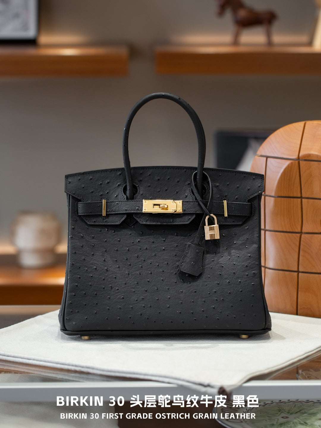 Top Layer Cowhide Ostrich-Embossed Birkin-Style Bag for Women, Large Capacity Business Casual Top Handle Handbag, Premium Leather Purse for Ladies