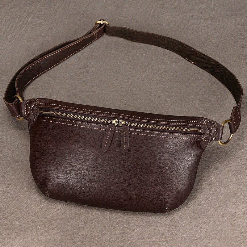 Genuine Top Layer Crazy Horse Cowhide Shoulder Bag for Men, Vintage Crossbody Chest Pouch, Trendy TikTok Style Everyday Bag for Gentlemen