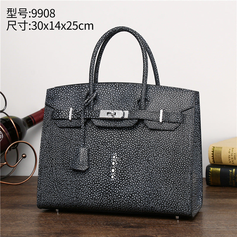 New Arrival Rhinestone Buckle Genuine Leather Birkin-Inspired Bag for Women, Starlight Crystal Pearl-Effect Crossbody Shoulder Handbag Perfect for Banquets & Special Occasions
