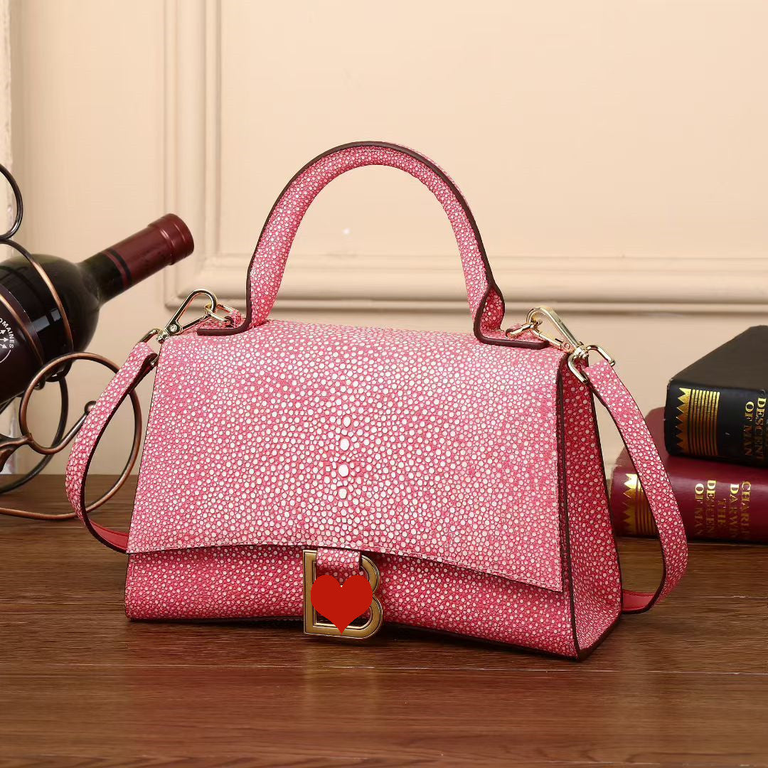 Genuine Leather Starry Pearl Fish Grain Hourglass Bag for Women Large Capacity Shoulder Crossbody Handbag, Versatile Banquet Purse with Exquisite Texture