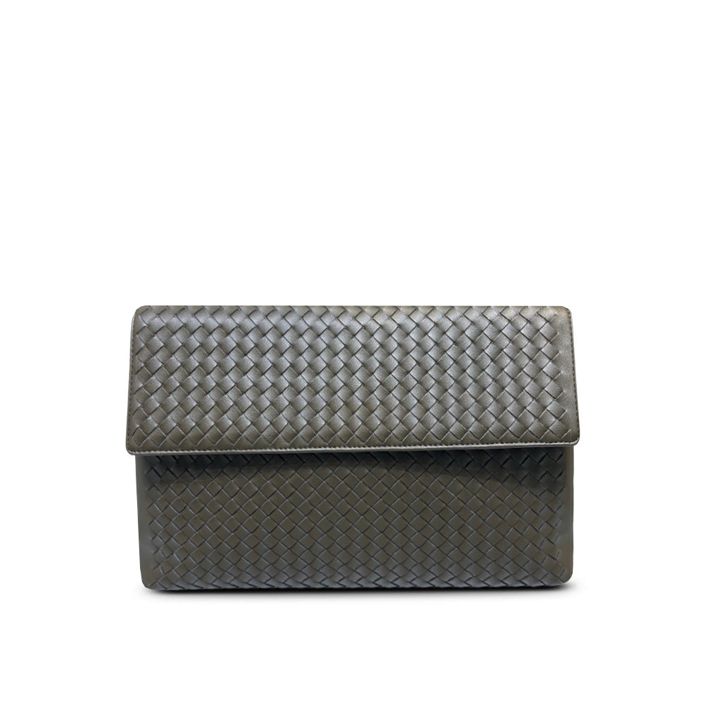 Woven Leather Clutch Briefcase, Large Flap Business Casual Square Envelope Bag, Unisex