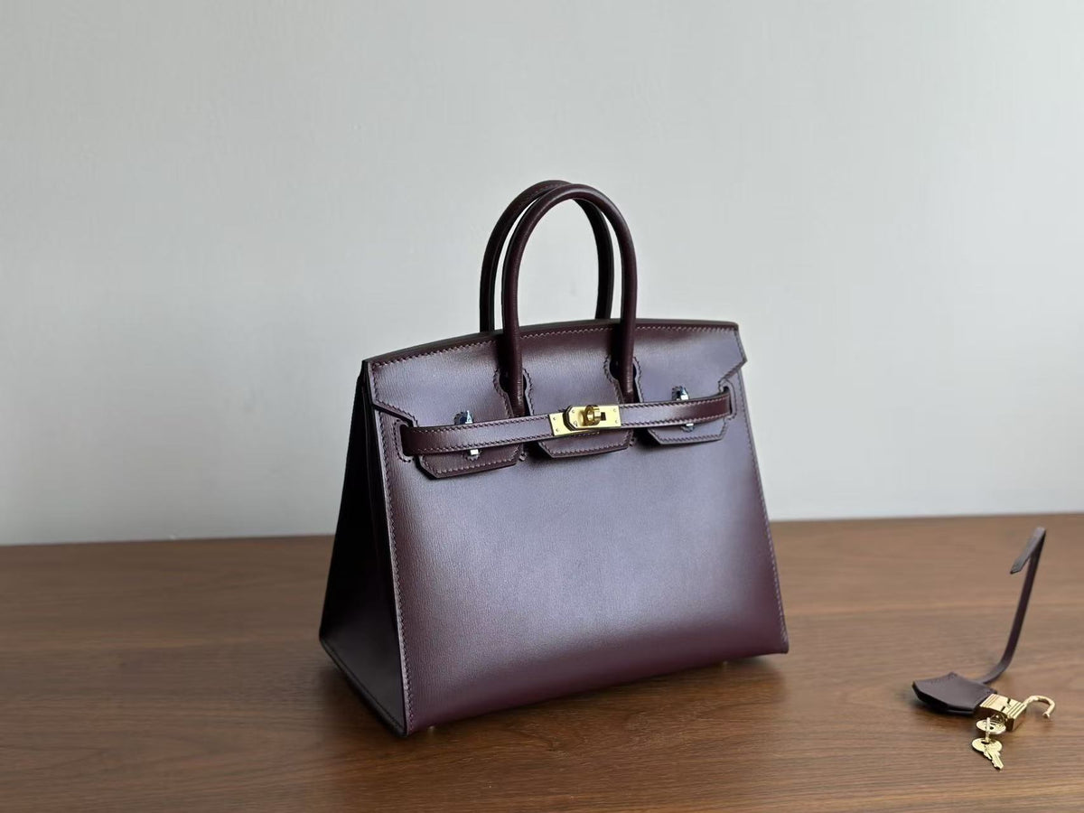 Genuine Top Layer Cowhide Box Leather Birkin-Kelly Style Bag for Women, New Large Capacity Top Handle Shoulder Purse, Premium Handbag for Ladies