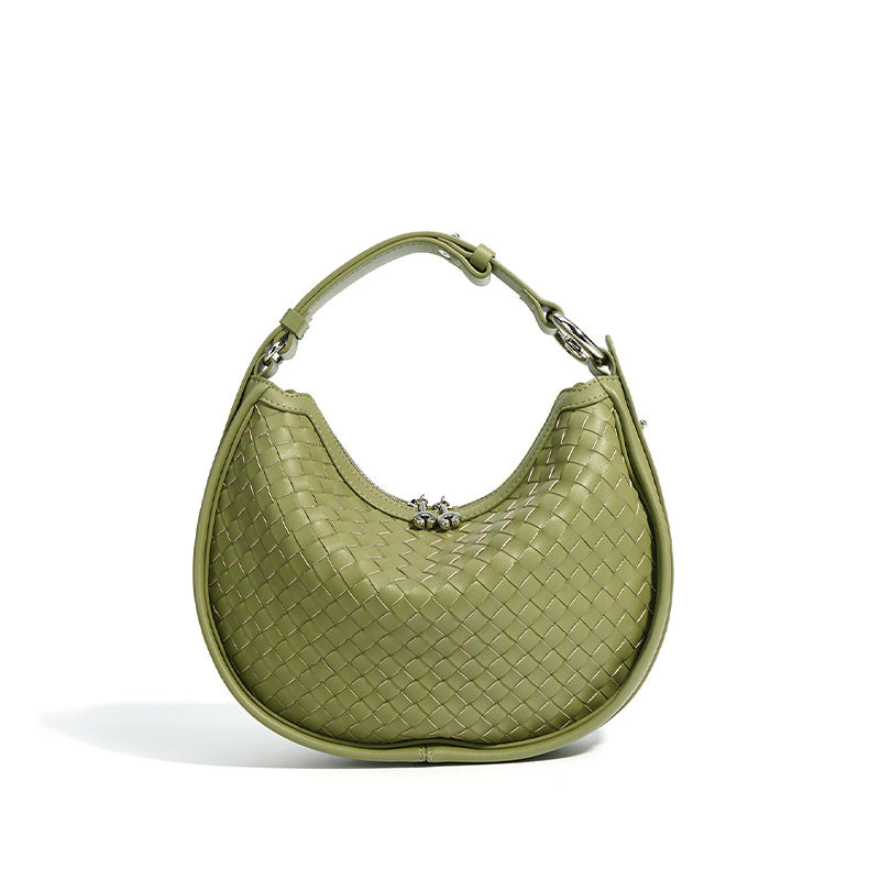 New Handwoven Crescent Bag in Genuine Leather, Large Capacity Commute Shoulder Crossbody Underarm Top Handle Purse, Stylish Handbag for Women