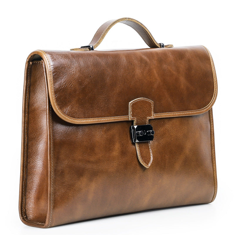 Genuine Full-Grain Leather Briefcase for Men, Black Angel Business Bag Fits 14.2-Inch Laptop, Large Capacity Computer Shoulder Bag for Work