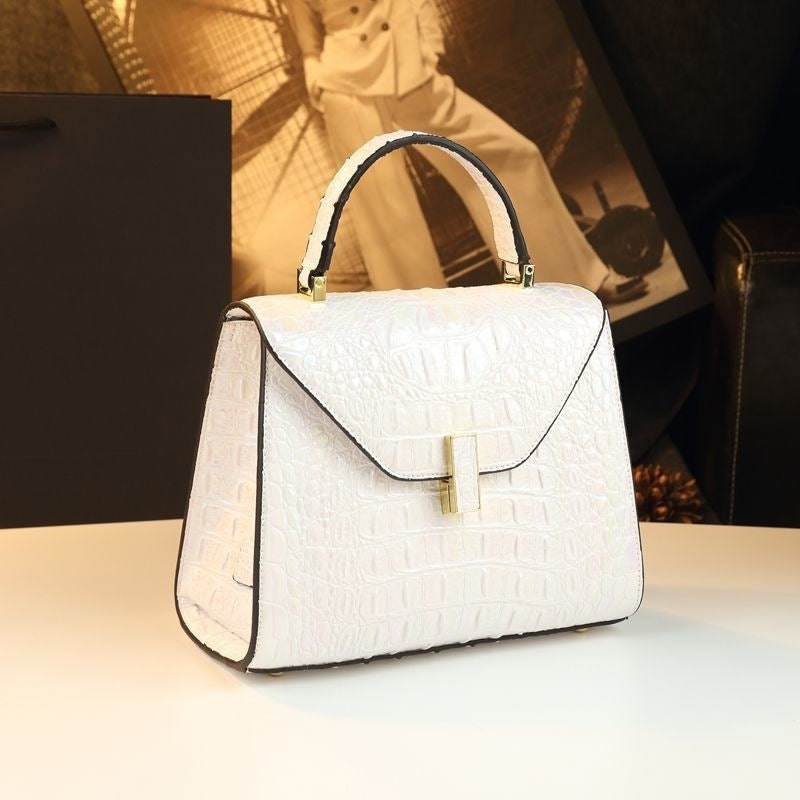New Arrival Iridescent Croc-Effect Genuine Leather Bag for Women, A Shoulder Crossbody Top-Handle Handbag with Versatile Design, Perfect for Moms