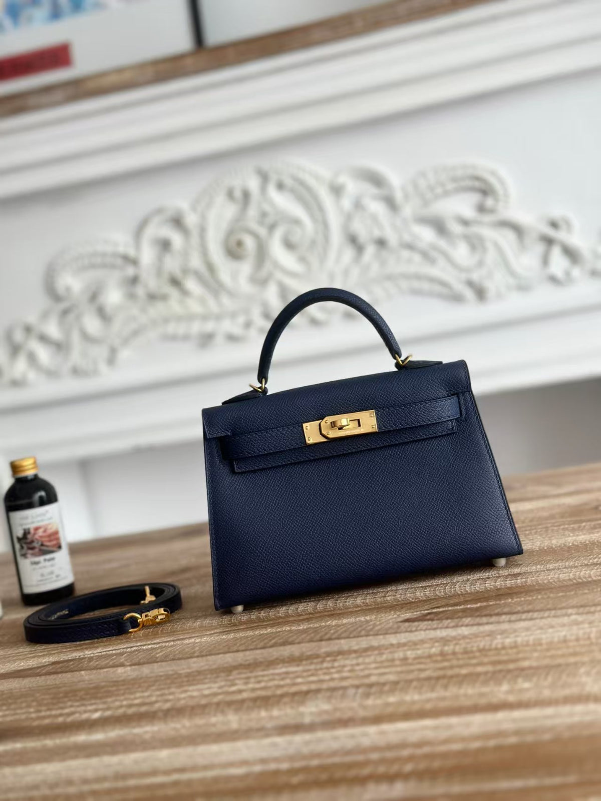 Genuine Leather Handmade Waxed Thread Mini 2nd Gen Kelly-Style Bag for Women, Classic Palm Texture Shoulder Crossbody Top Handle Purse, Premium Handbag for Ladies