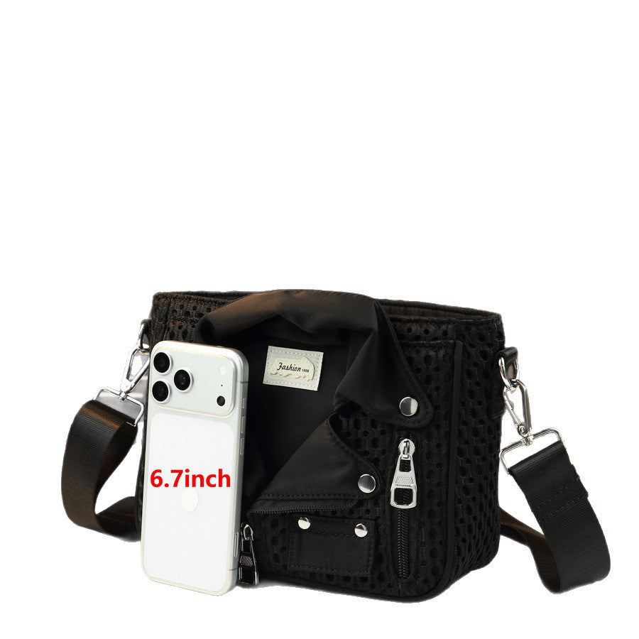 Vintage Biker Mesh Crossbody Bag for Women Niche Street Style Shoulder Handbag, Breathable Cool Purse with Edgy Design