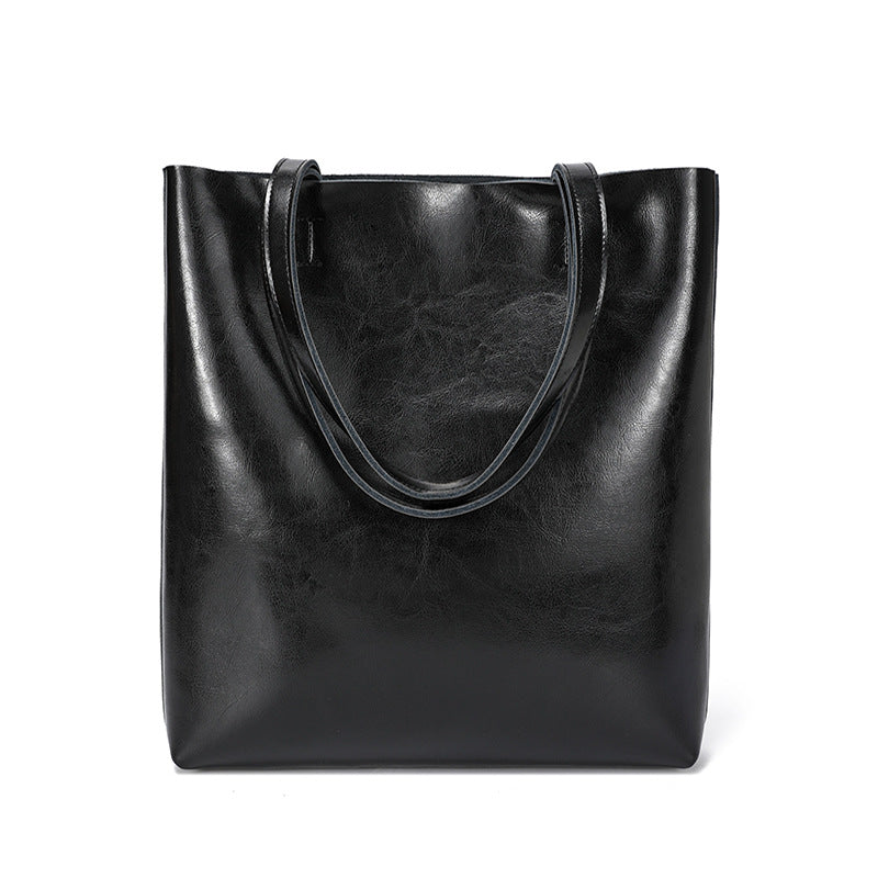 Waxed Cowhide Tote Bag for Women Large Capacity Practical Shoulder Handbag, Versatile Commuter Purse with Rich Leather Texture