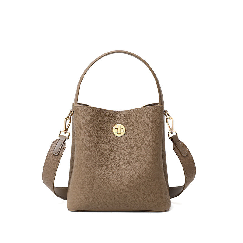 Genuine Leather Bucket Bag for Women, New Crossbody Shoulder Top Handle Purse, Versatile Commute Handbag for Ladies