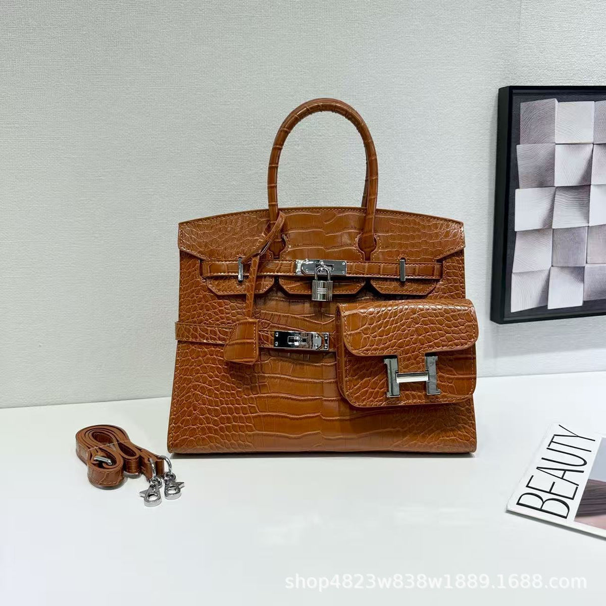 Chic Croc-Embossed Birkin-Inspired Tote Bag for Women, Premium Genuine Leather Large Capacity Top-Handle Crossbody Shoulder Handbag with Light Luxury Style, Everyday Purse