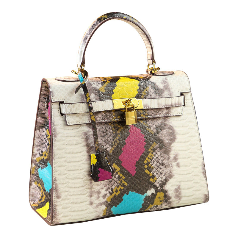 Genuine Leather Kelly Bag 2nd Generation Birkin Style Large Tote Shoulder Crossbody Handbag with Snakeskin Embossed Pattern