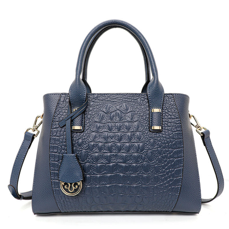 Genuine Top Layer Cowhide Crocodile-Embossed Handbag for Women, Fashionable Commute Top Handle Crossbody Purse, Large Capacity Bag for Ladies