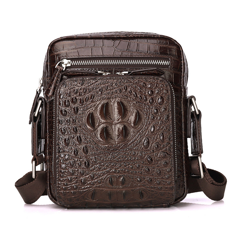 New Arrival Croc-Effect Genuine Leather Shoulder Bag for Men, A Top-Layer Cowhide Casual Crossbody Handbag with Fashionable Design