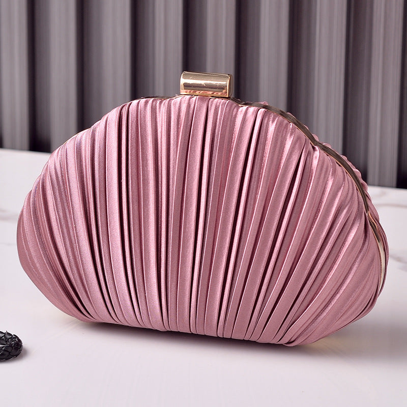 Elegant Shell-Shaped Pleated Silk Evening Clutch for Women, A Banquet Bag Perfect for Cheongsam Formal Dresses & Special Occasions
