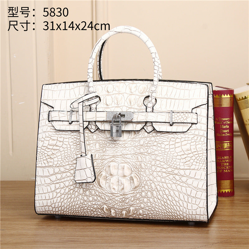 New Arrival Rhinestone-Embellished Croc-Effect Birkin-Inspired Tote Bag for Women, Genuine Leather Large Capacity Business Handbag with Versatile Shoulder Crossbody Carry