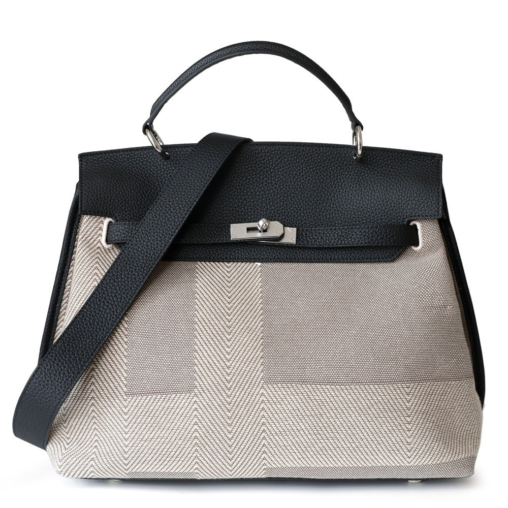 Chic Canvas & Leather Birkin-Inspired Tote Bag for Women, Vintage Large Capacity Shoulder Top-Handle Handbag with Premium Design, Perfect Commuter Purse