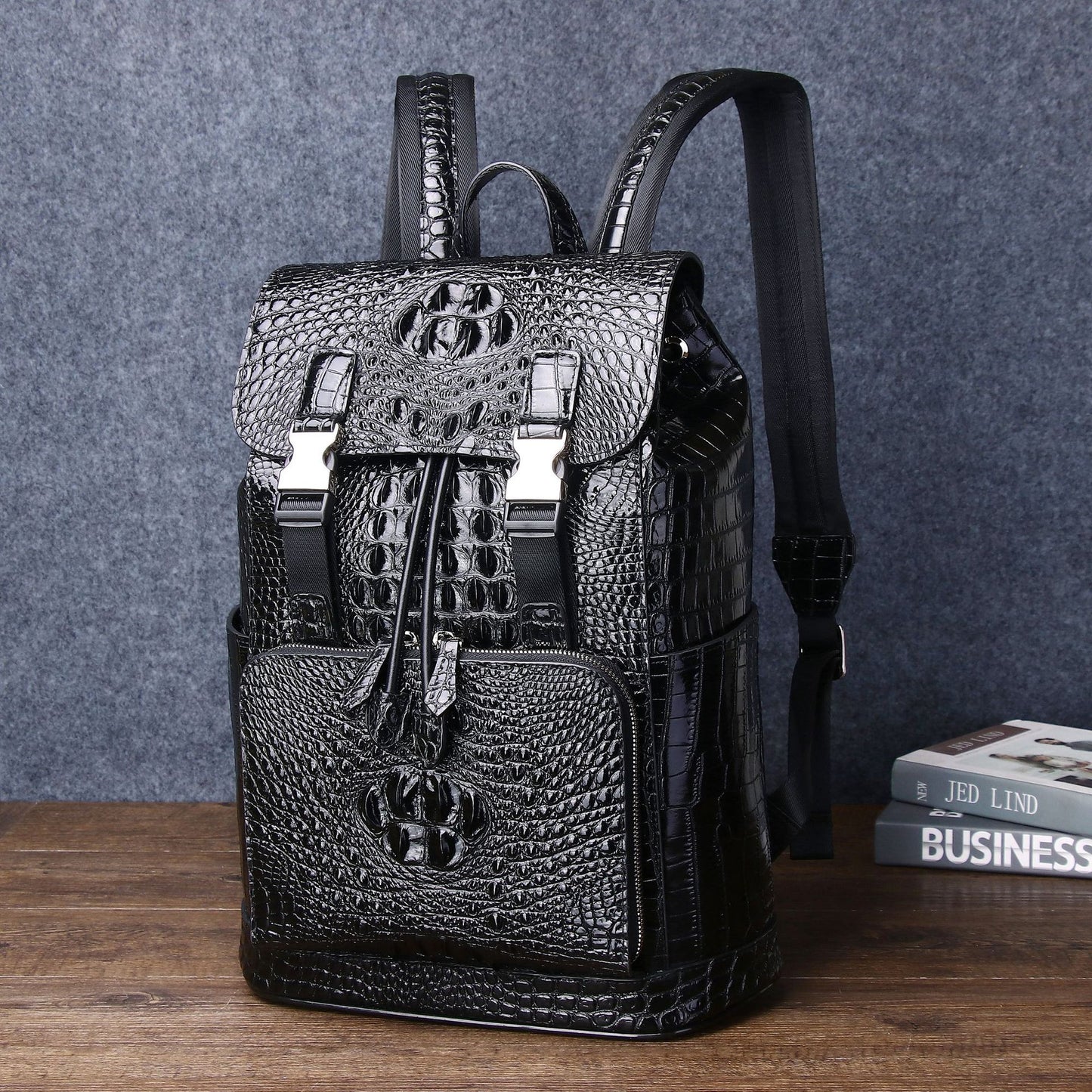 New Arrival Distressed Croc-Effect Men's Backpack, A Large Capacity High-Shine Travel Daypack with Fashionable Outdoor Design, Perfect for Adventure & Everyday