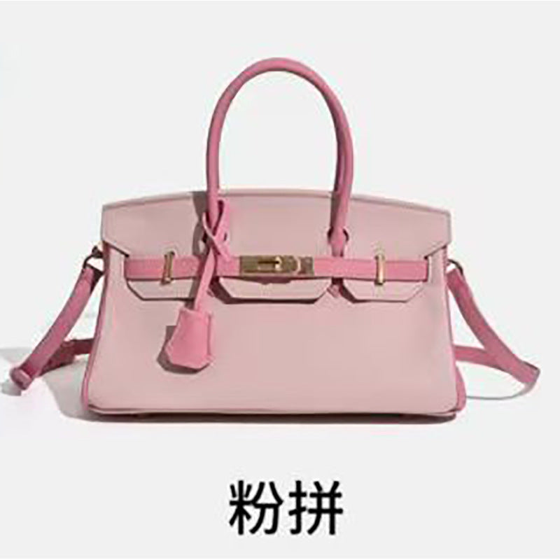 Chic Color-Blocked Birkin-Inspired Tote Bag for Women, Premium Top-Layer Cowhide Leather with Horizontal Design, Versatile Top-Handle Shoulder Crossbody Handbag for Commute & Everyday Style