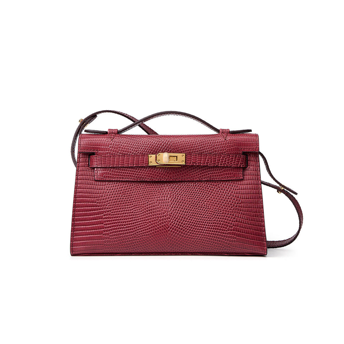 Lizard-Embossed Kelly-Style 22cm Bag in Genuine Leather, New Versatile Shoulder Crossbody Purse, Fashionable Handbag for Women