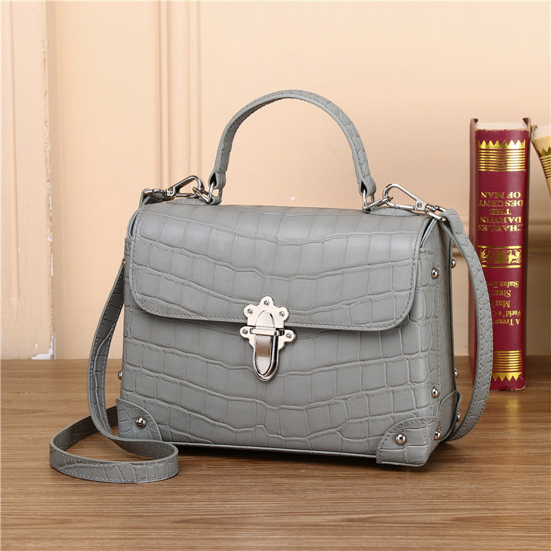 New Arrival Croc-Effect Genuine Leather Box Bag for Women, A Structured Doctor Shoulder Crossbody Handbag with Large Capacity & Fashionable Everyday Design