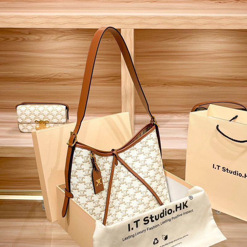 Genuine Leather Large Capacity Tote Bucket Bag for Women, New Commute Shoulder Crossbody Underarm Purse, Versatile Everyday Handbag for Ladies