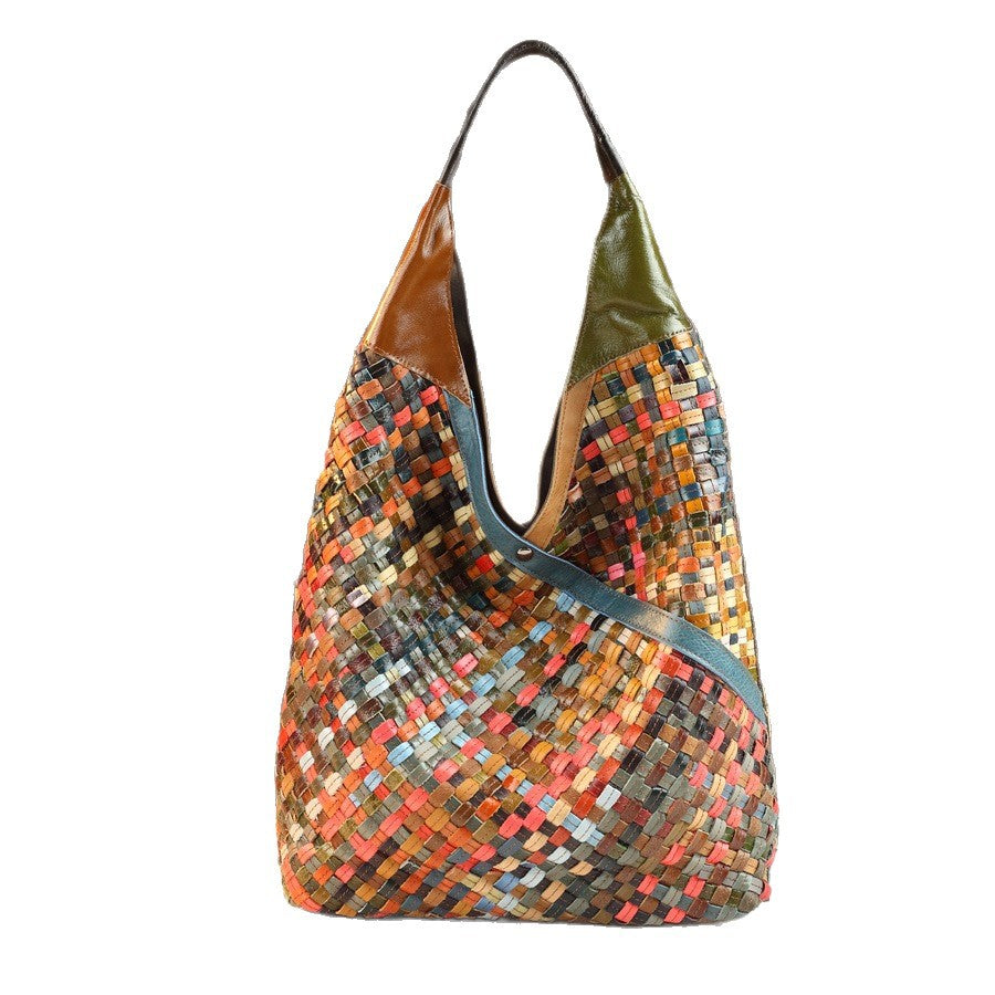 British Vintage Tote Bag for Women Genuine Top Layer Cowhide Leather Handbag with Wide Shoulder Strap