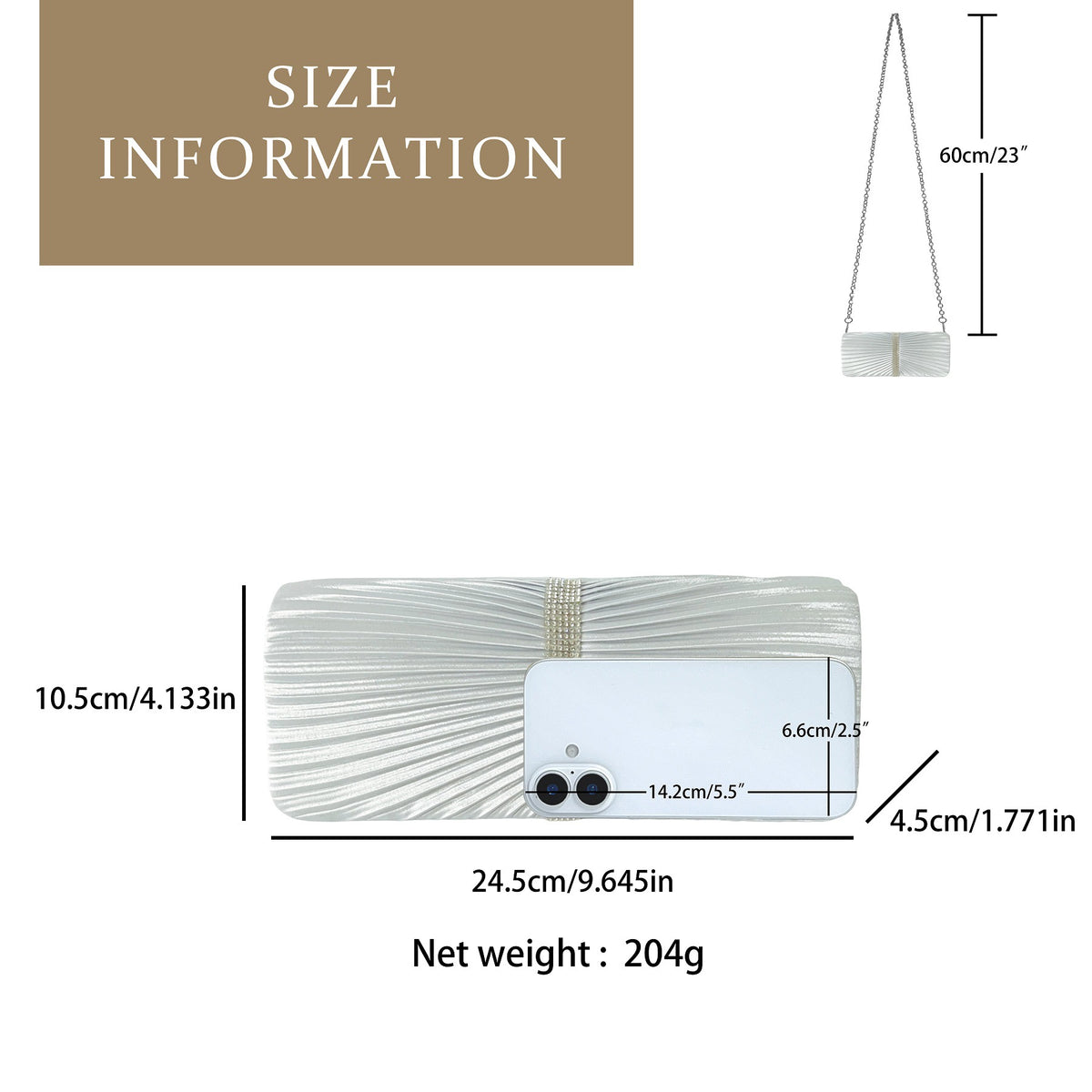 Elegant Pleated Satin Evening Clutch for Women, A Light Luxury Rhinestone-Embellished Crossbody Handbag with Premium Sophisticated Design, Perfect for Banquets & Special Occasions