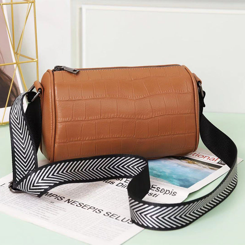 New Arrival Small Croc-Effect Cylinder Pillow Bag for Women, A Versatile Wide Strap Crossbody Shoulder Handbag with Studded Details & Trendy Design 8348
