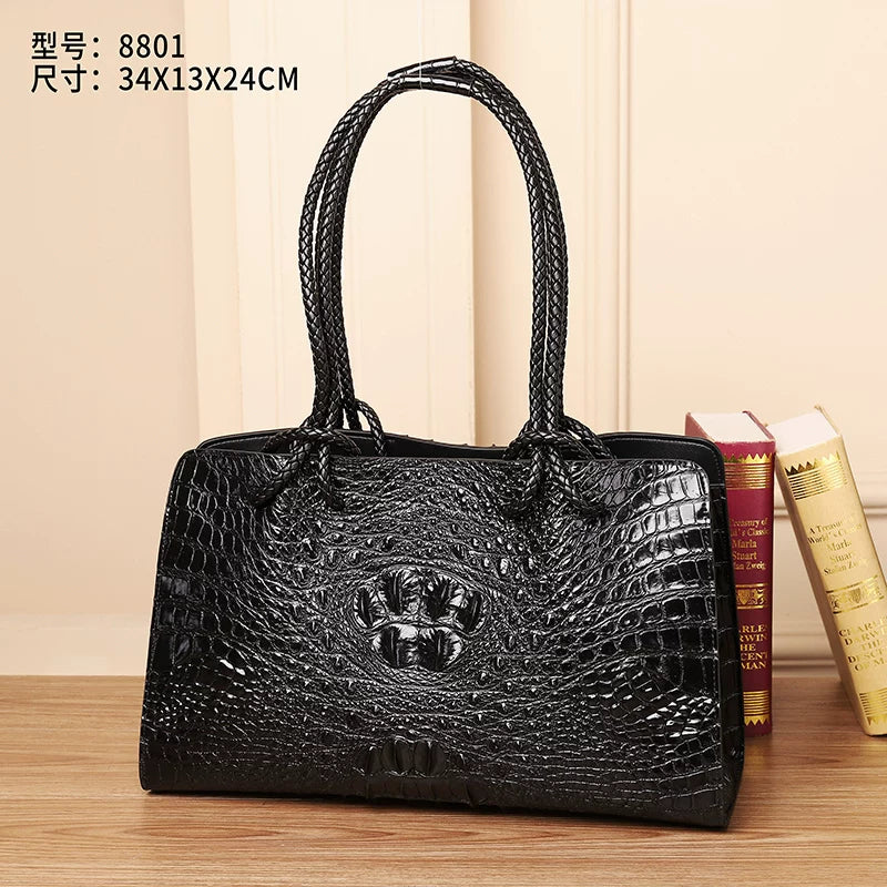 New Arrival Croc-Effect Genuine Leather Tote Bag for Women, A Large Capacity Woven Travel Basket Bag with Spacious Design, Perfect Mommy Tote for Daily & Travel