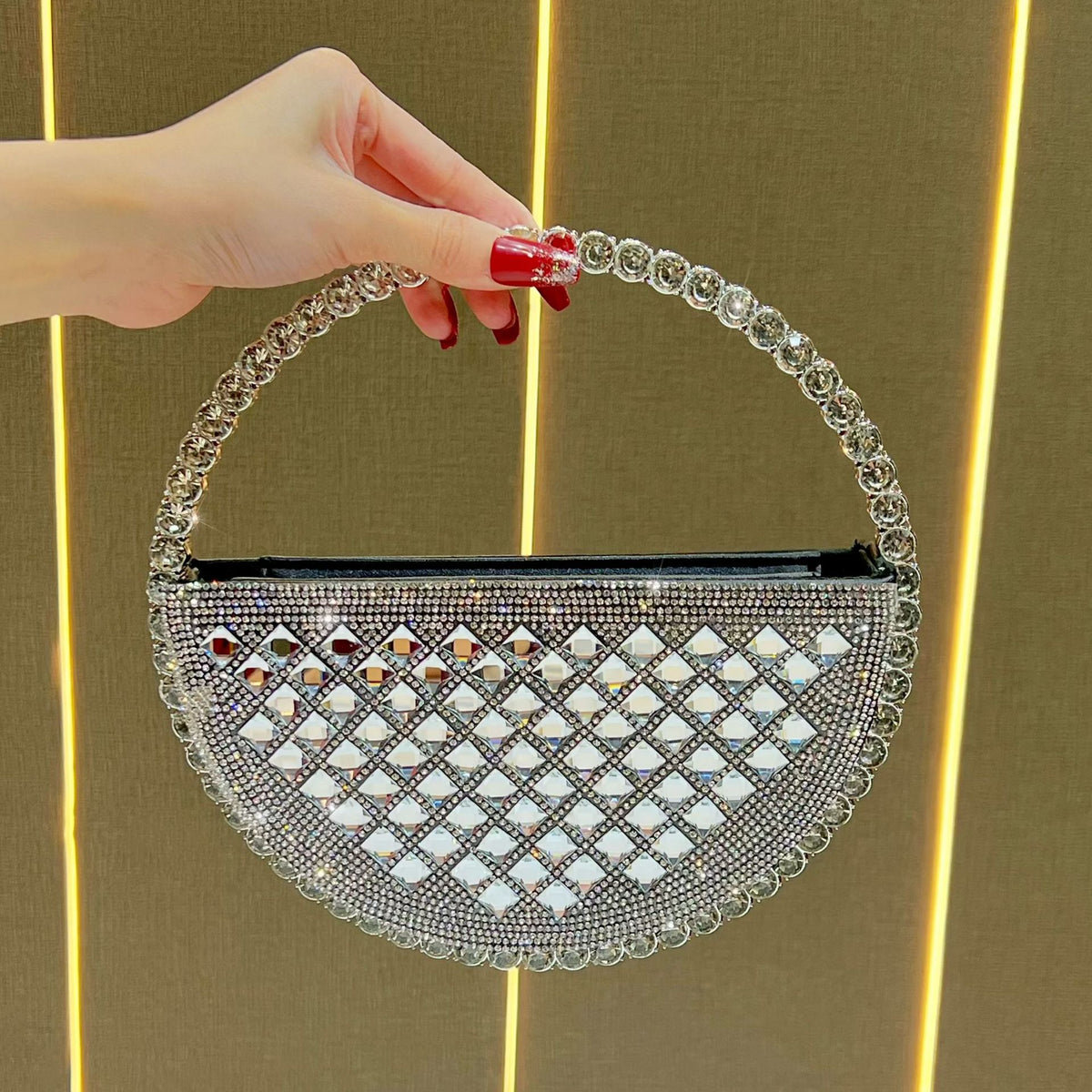 Women's Rhinestone-Embellished Round Evening Bag, Unique Crystal Top-Handle Crossbody Purse for Formal Dress Banquet, French Style Glamorous Handbag