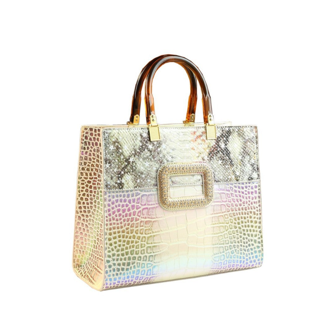 New Arrival Croc-Effect Genuine Leather Bag for Women, An Elegant Top-Handle Crossbody Shoulder Handbag with Original Fashionable Design