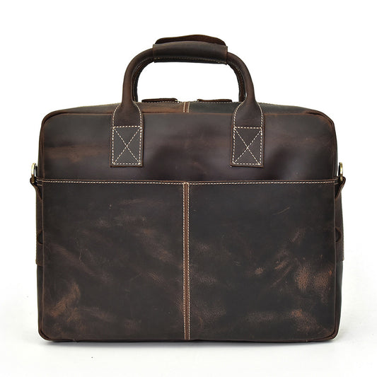 16-Inch Vintage Crazy Horse Leather Laptop Briefcase, Top Handle Crossbody Commute Bag, Premium Cowhide Computer Bag for Men