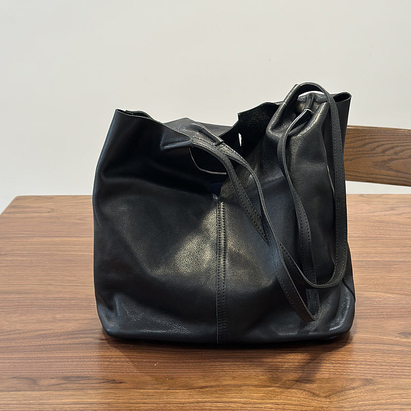 Genuine Leather Handmade Vintage Tote Bag for Women, New Minimalist Large Capacity Shoulder Top Handle Purse, Versatile Commute Handbag for Ladies