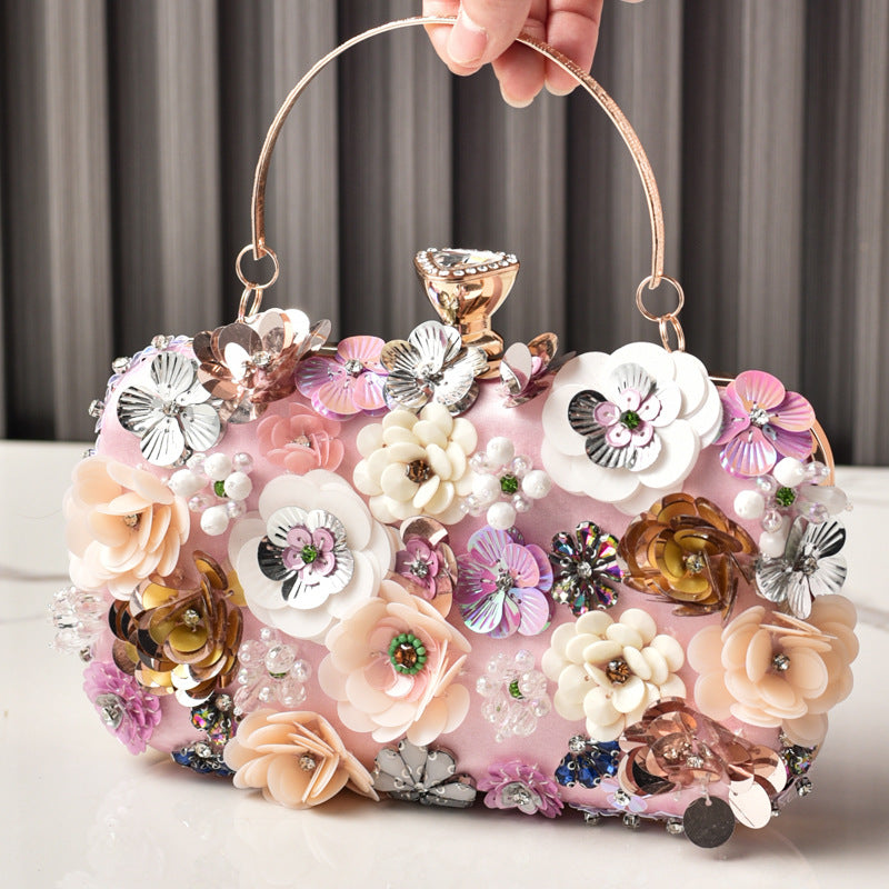 Exquisite Hand-Embroidered Floral Sequin Evening Bag for Women, A Vintage Top-Handle Banquet Purse Perfect for Formal Dresses & Special Occasions
