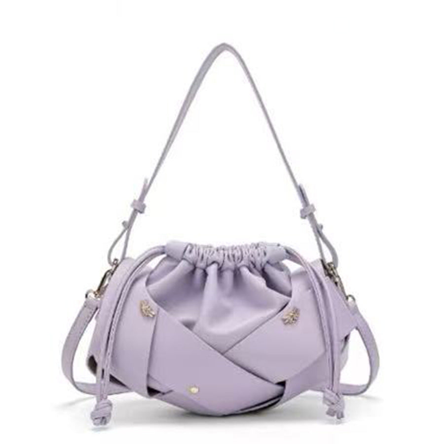 Drawstring Woven Bucket Cloud Bag for Women Light Luxury Shoulder Crossbody Handbag, Pleated Purse with Multi-Color Versatile Design