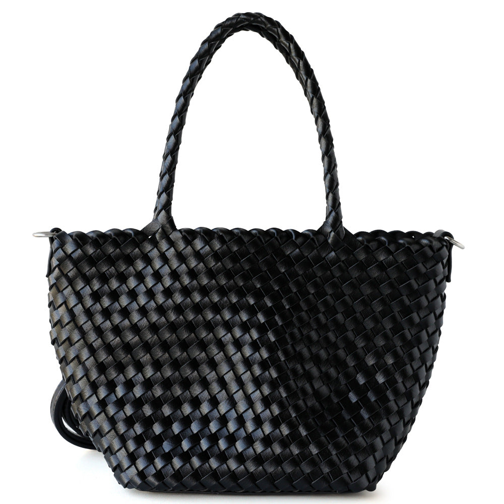 Classic Woven Basket Bag Set for Women Large Capacity Summer Shoulder Handbag with Detachable Sub-Bag, Casual Versatile Purse with Natural Texture