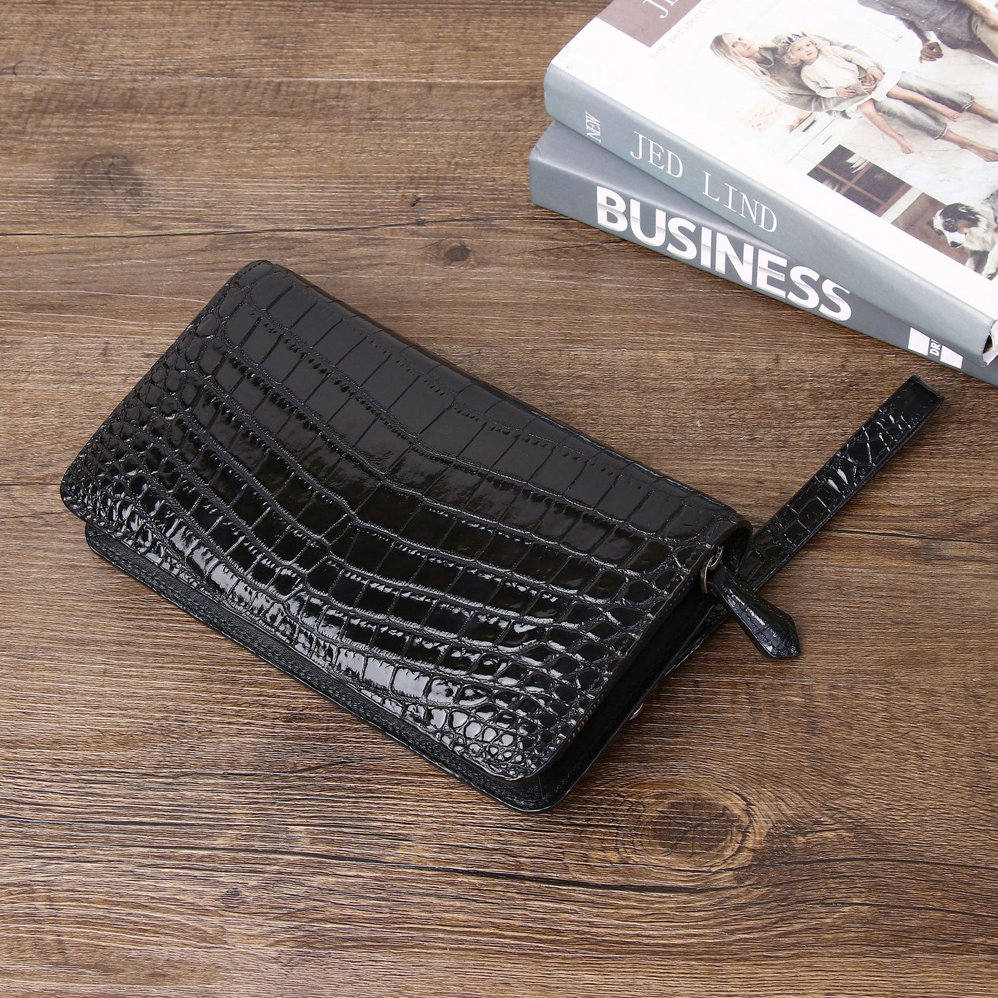 New Arrival Croc-Effect Genuine Leather Clutch Wallet for Men, A Large Capacity Business Casual Handheld Bag with Multiple Card Slots & Trendy Design