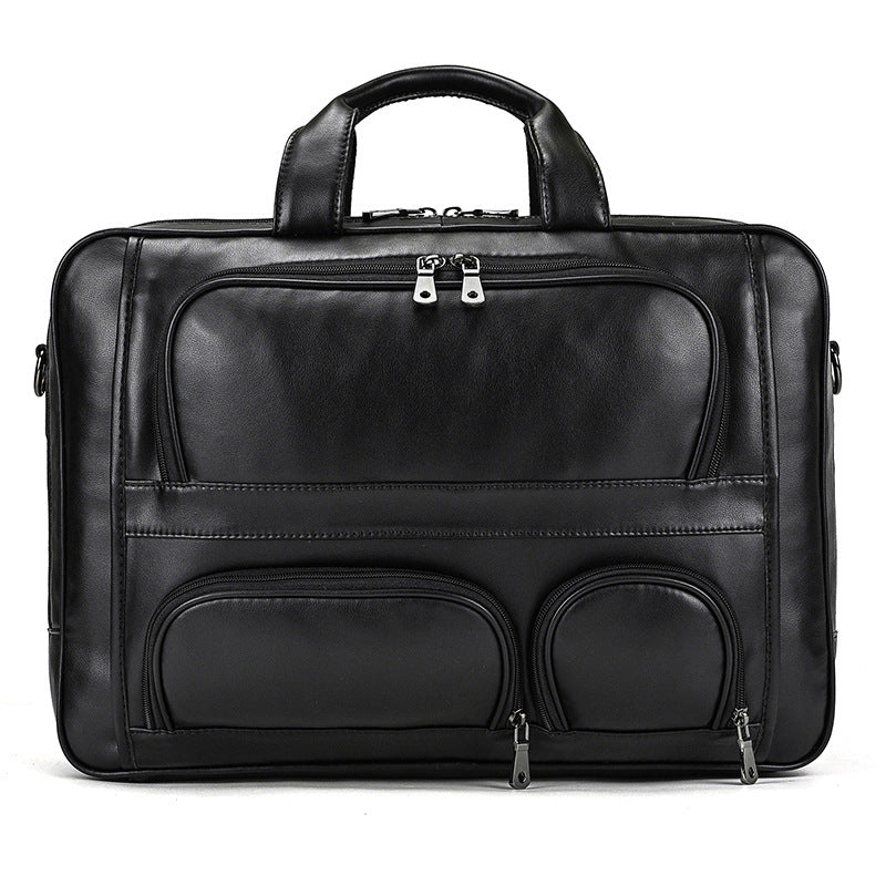 Genuine Oil Leather 17-Inch Laptop Briefcase for Men, New Large Capacity Business Top Handle Shoulder Bag, Premium Leather Work Commute Bag for Gentlemen