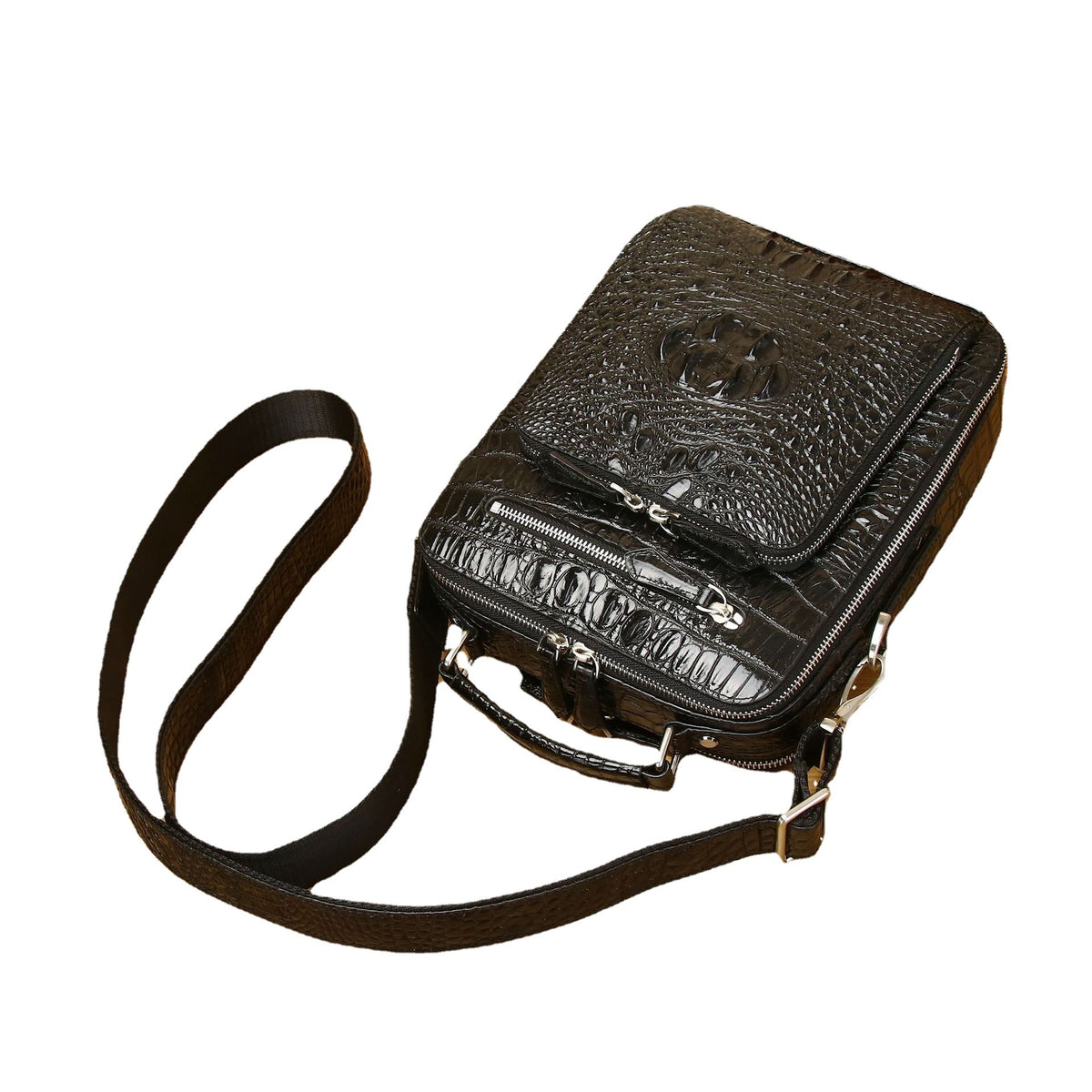 New Arrival Croc-Effect Classic Structured Shoulder Bag for Men, A Top-Handle Crossbody Handbag with High-End Business Design