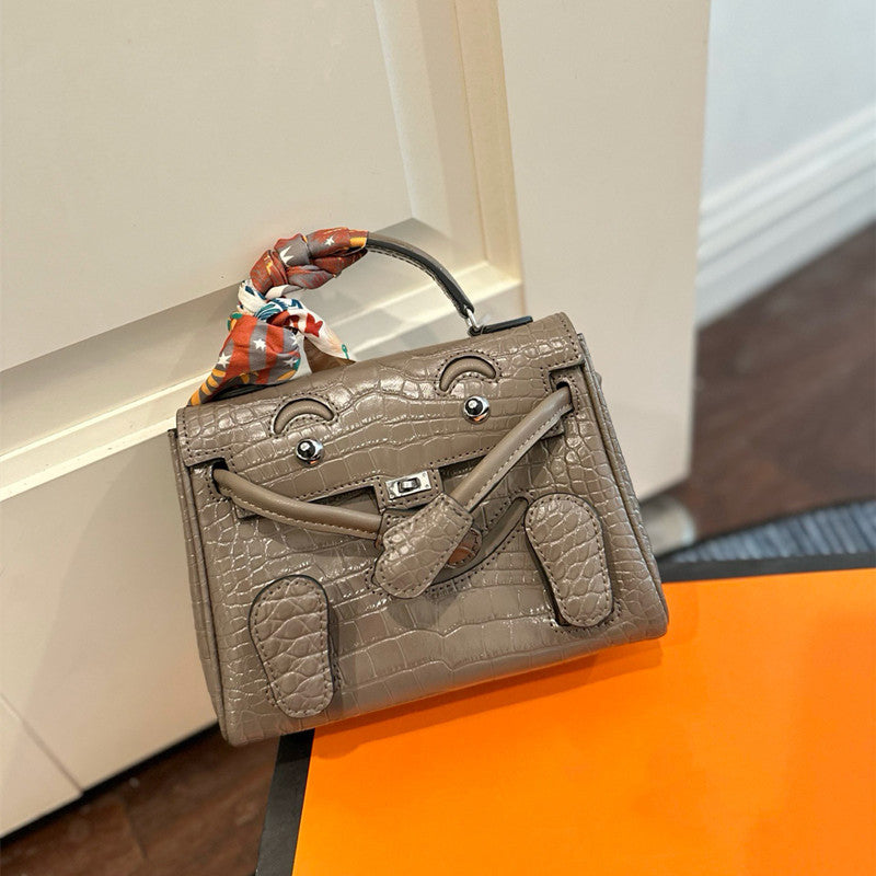 New Arrival Croc-Effect Bow Kelly-Inspired Handbag for Women, A Cute Large Capacity Shoulder Crossbody Top-Handle Bag with Trendy Design, Perfect Everyday Purse