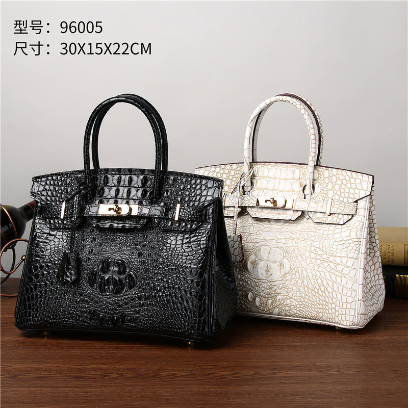 Elegant Croc-Effect Birkin-Inspired Tote Bag for Women, Premium Large Capacity Light Luxury Shoulder Crossbody Handbag with Classic Versatile Design