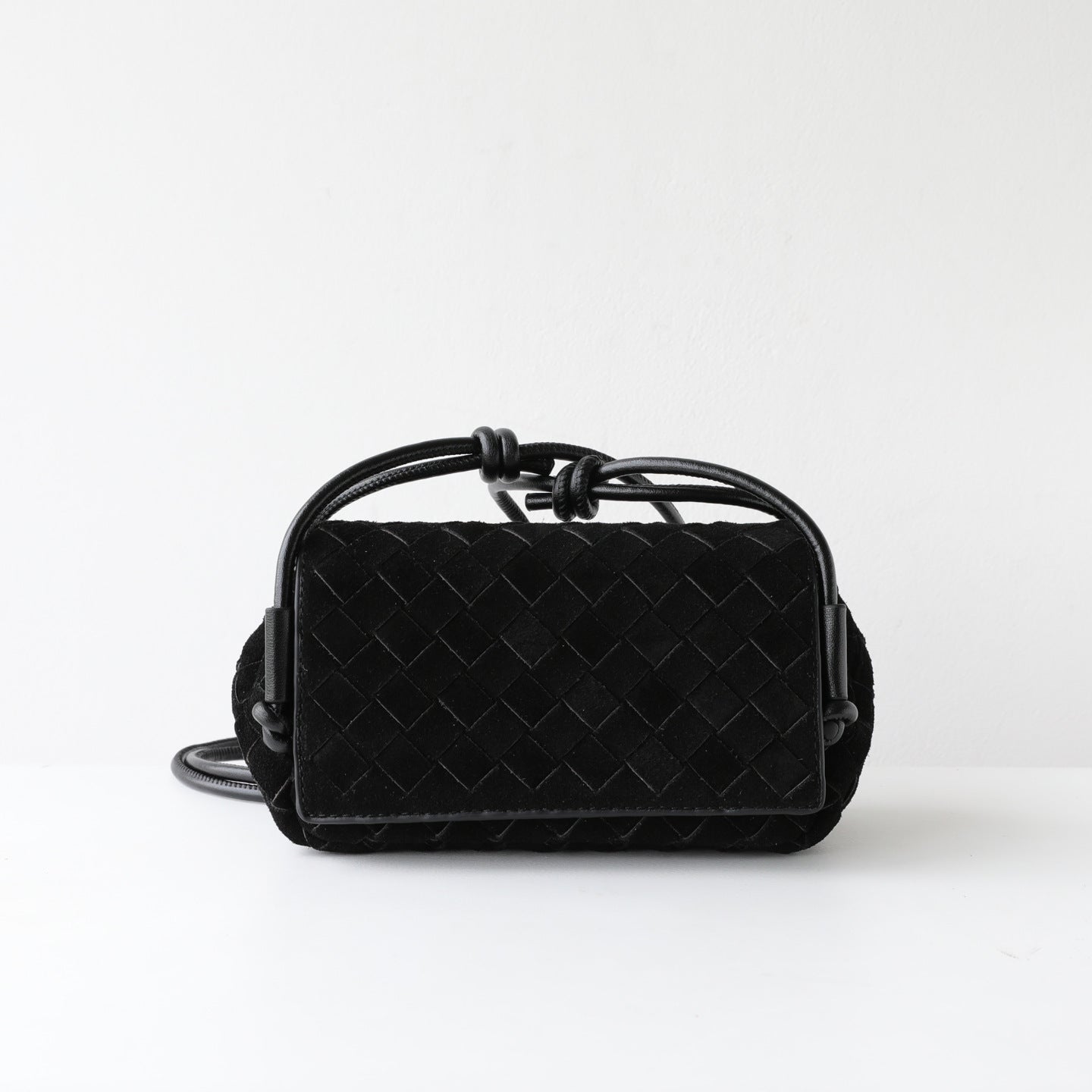 Frosted Cowhide Woven Mini Square Bag for Women Knot Flap Shoulder Crossbody Handbag, Niche Genuine Leather Purse with Soft Matte Texture