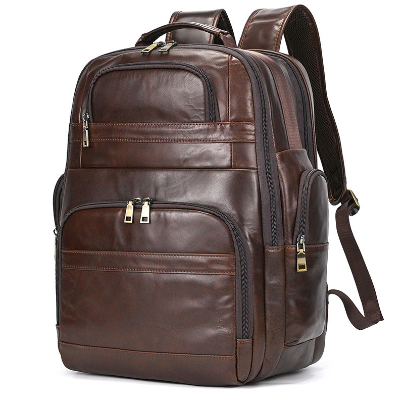 New Black Genuine Leather Large Capacity Travel Backpack, Business Trip Daypack, Premium Storage Bag for Men