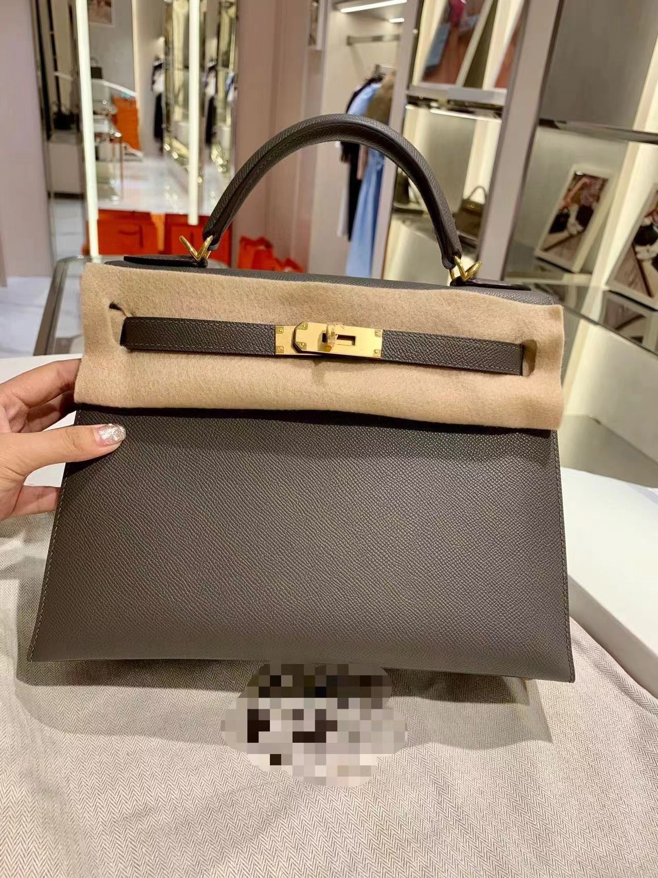 Genuine Epsom Calfskin Leather Kelly-Style 25/28 Top Handle Bag for Women, Premium Commute Handbag with Chic Fashionable Design for Ladies
